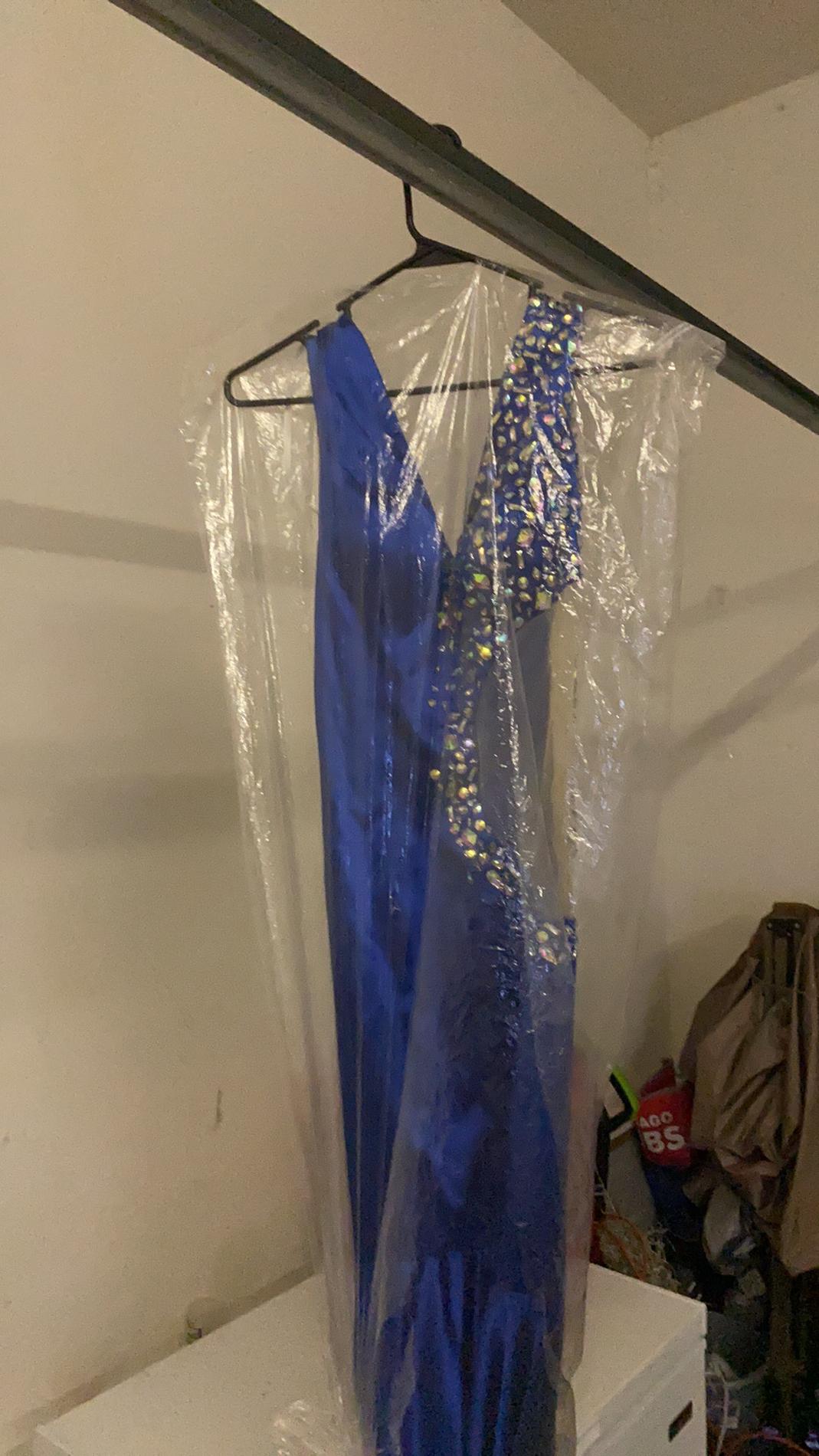 Lolliprom dresses Size 8 Prom Sheer Royal Blue Dress With Train on Queenly