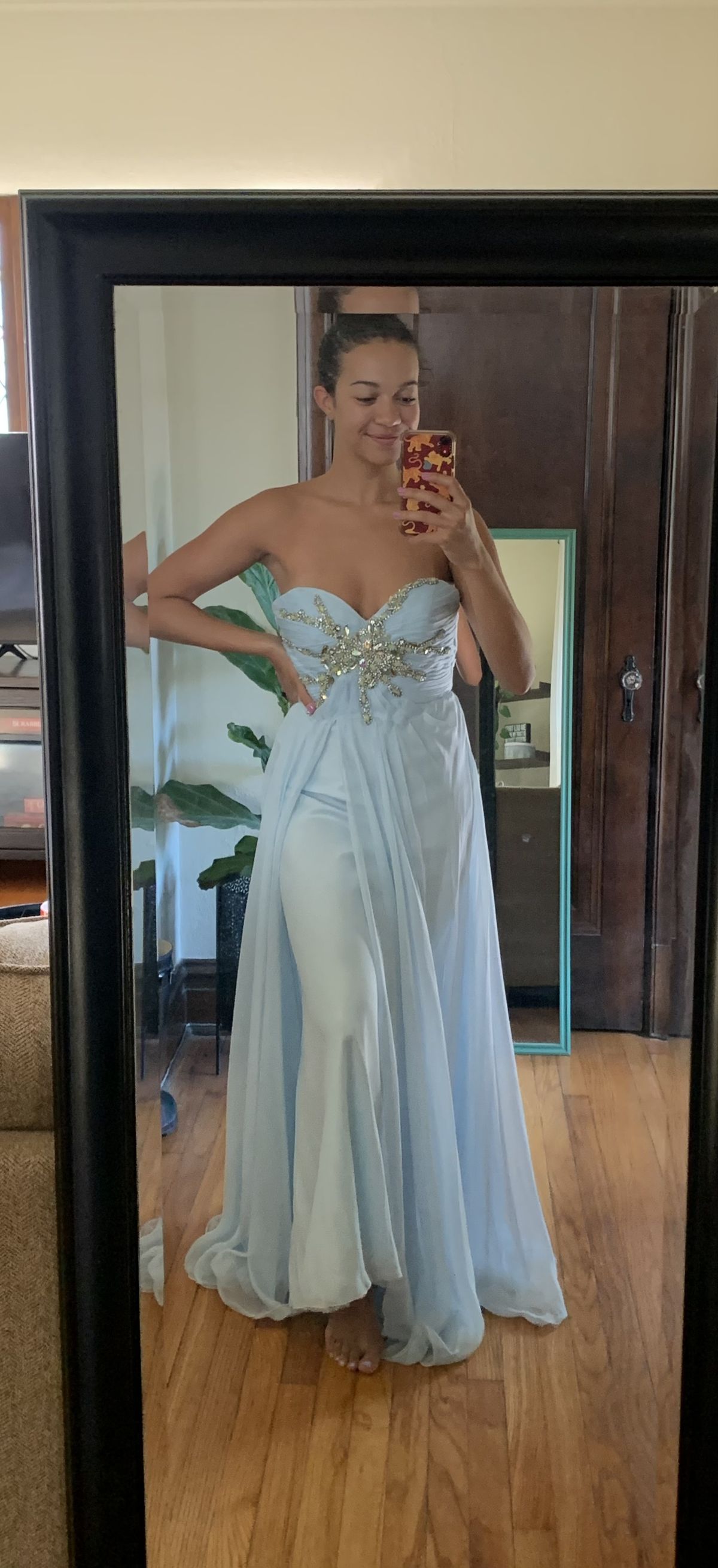 Sherri Hill Size 4 Bridesmaid Strapless Sequined Light Blue Floor Length Maxi on Queenly