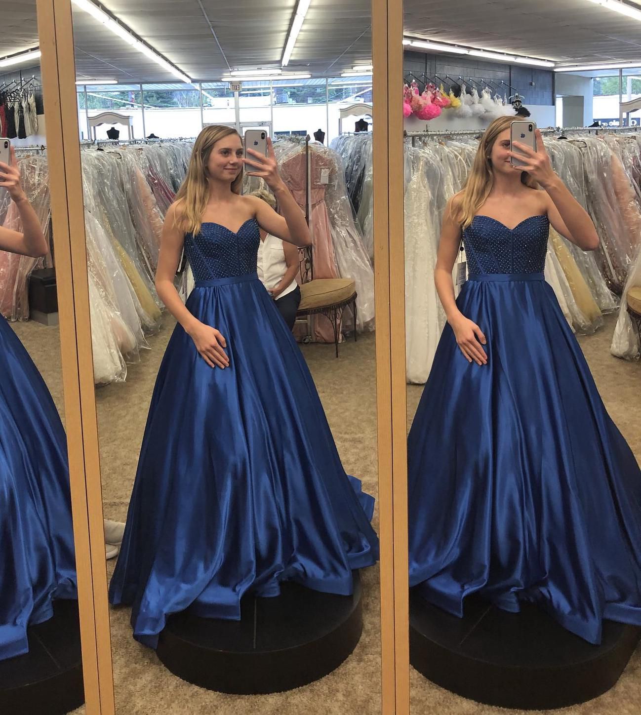 Style 52055 Sherri Hill Size 4 Prom Strapless Sequined Royal Blue A-line Dress on Queenly