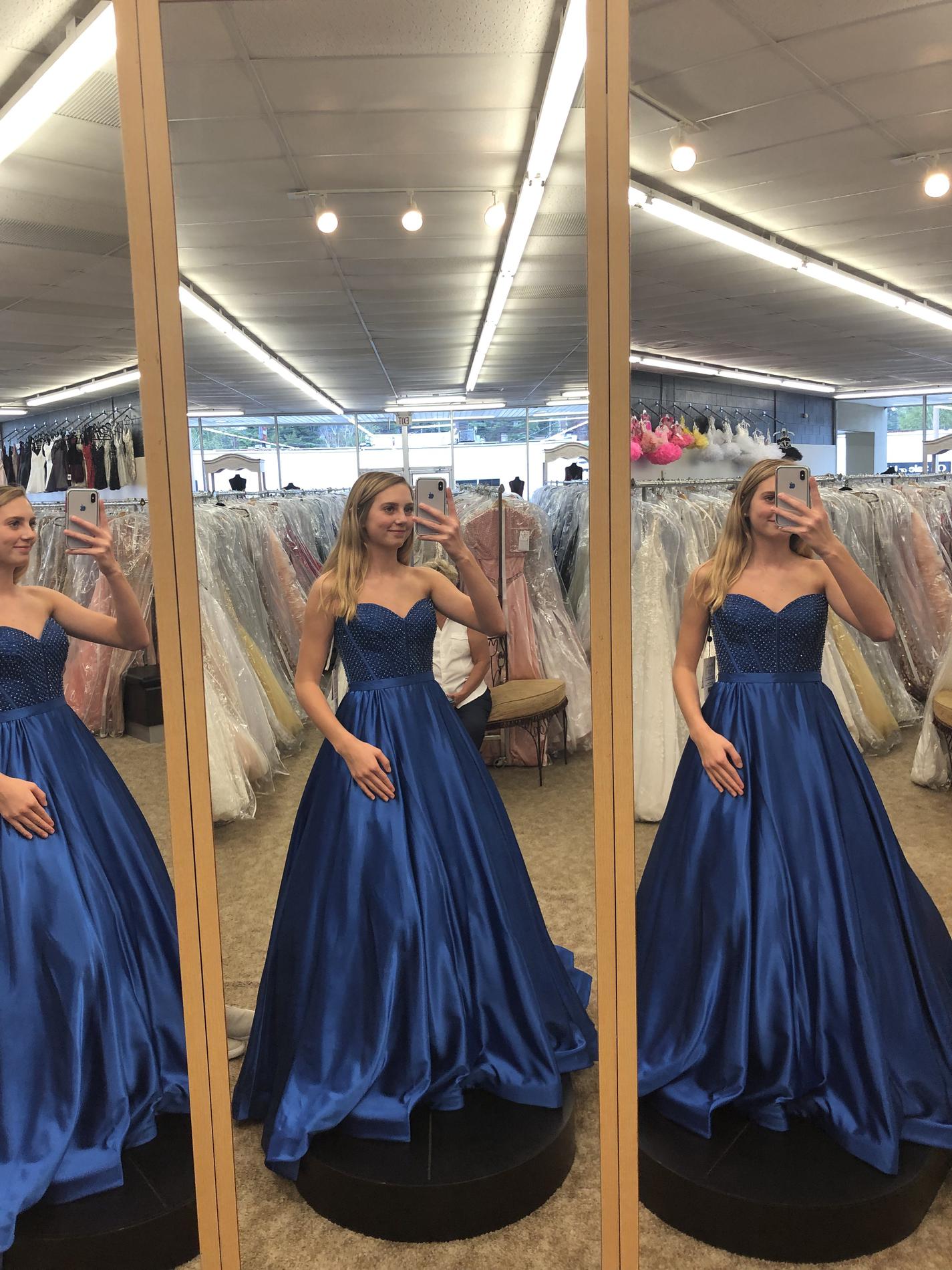 Style 52055 Sherri Hill Size 4 Prom Strapless Sequined Royal Blue A-line Dress on Queenly