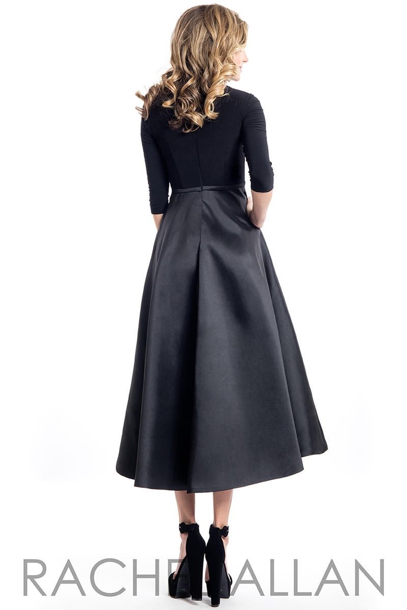 Style L1111 Rachel Allan Size 4 Homecoming Satin Black Cocktail Dress on Queenly
