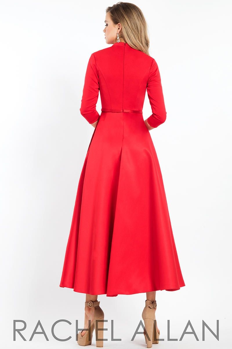 Style L1111 Rachel Allan Size 4 Homecoming Plunge Satin Red Cocktail Dress on Queenly