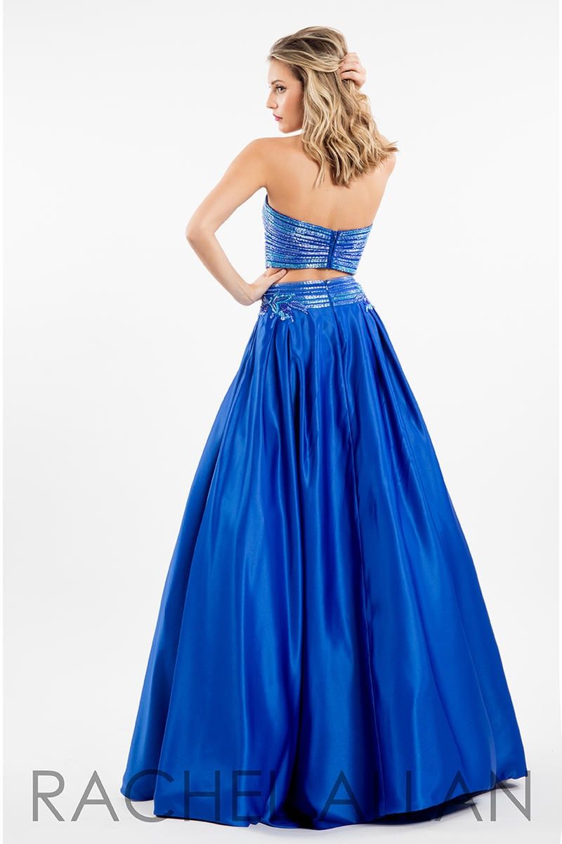 Style 7525 Rachel Allan Size 10 Prom Strapless Satin Royal Blue Ball Gown on Queenly