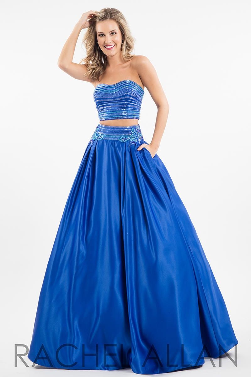 Style 7525 Rachel Allan Size 10 Prom Strapless Satin Royal Blue Ball Gown on Queenly