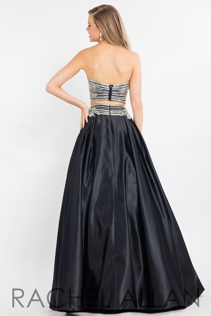 Style 7525 Rachel Allan Size 2 Prom Strapless Satin Black Ball Gown on Queenly
