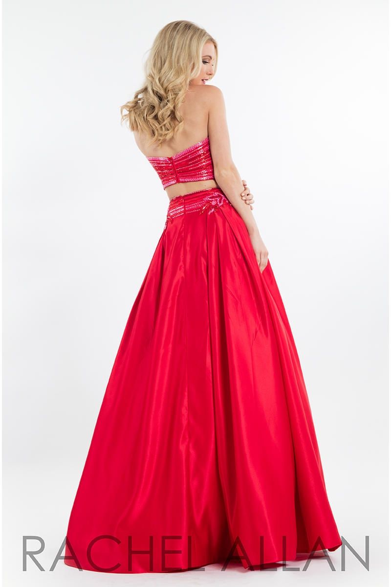 Style 7525 Rachel Allan Size 2 Prom Satin Red Ball Gown on Queenly