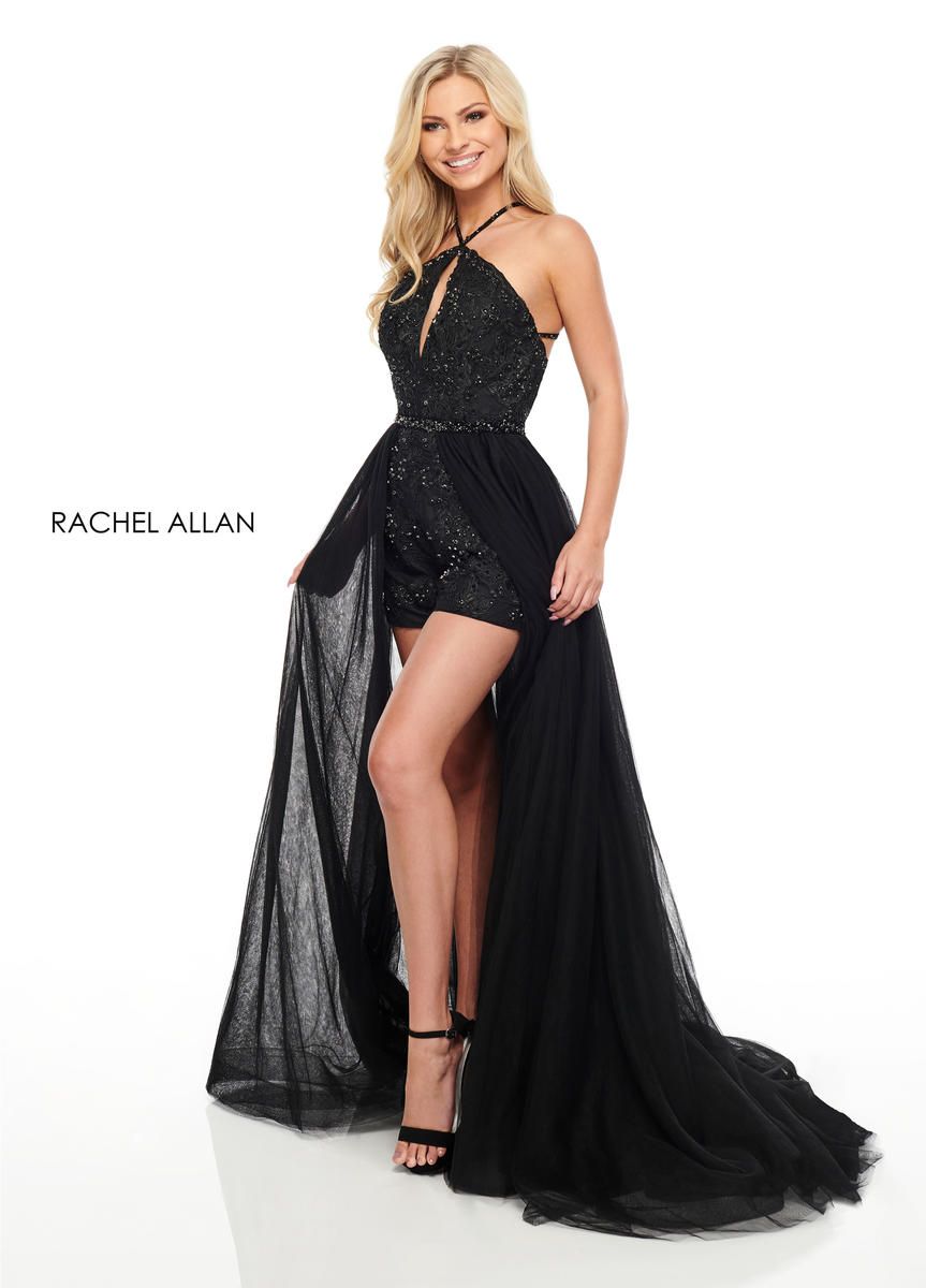 Style 7070 Rachel Allan Size 4 Prom Halter Black Formal Jumpsuit on Queenly