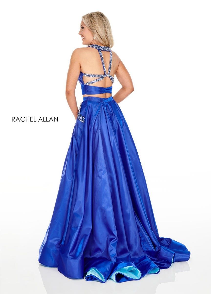 Style 7009 Rachel Allan Size 12 Prom Halter Royal Blue Side Slit Dress on Queenly