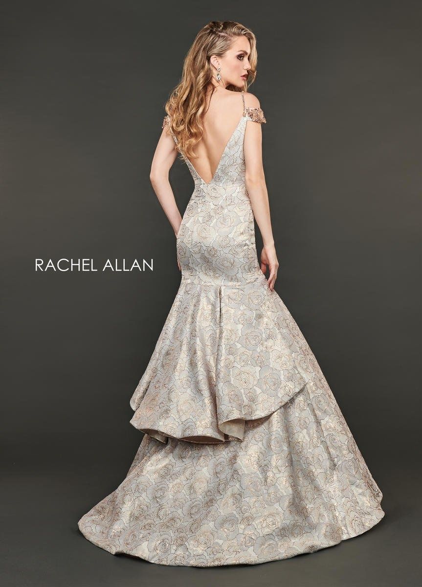 Style 8401 Rachel Allan Size 6 Prom Off The Shoulder Floral Rose Gold Mermaid Dress on Queenly