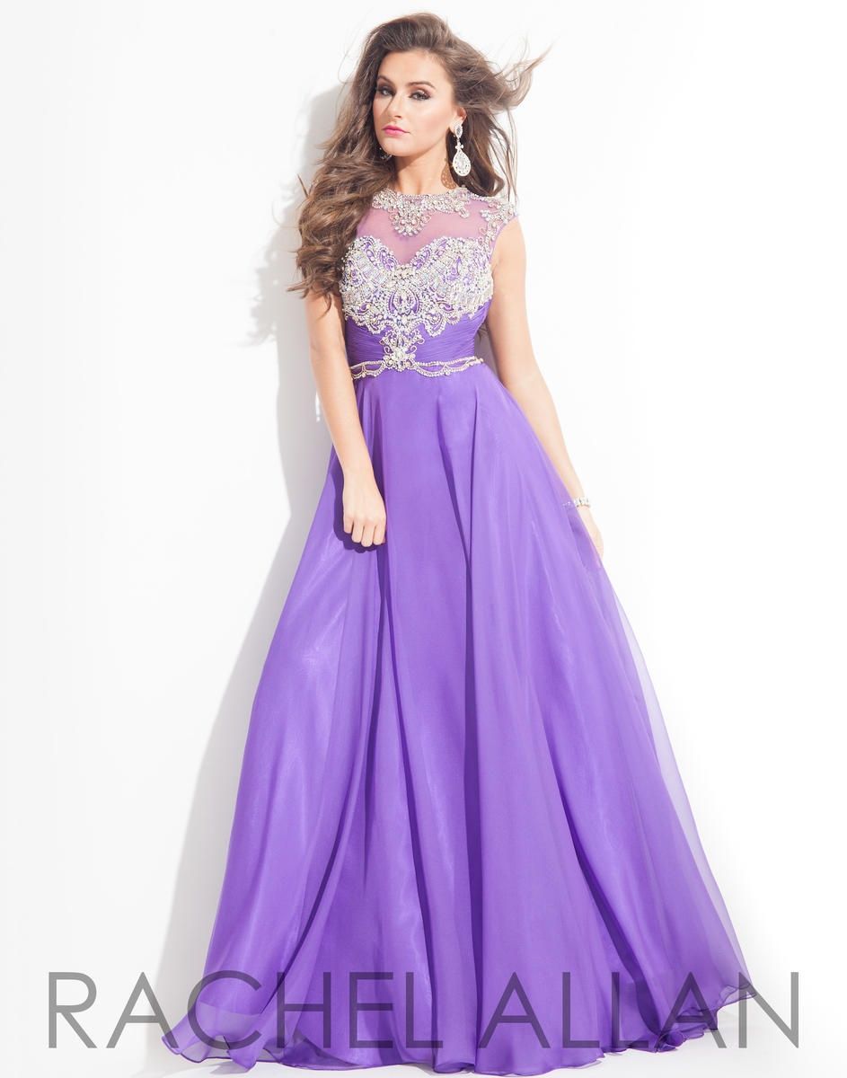 Style 6816 Rachel Allan Size 12 Prom Sheer Purple A-line Dress on Queenly