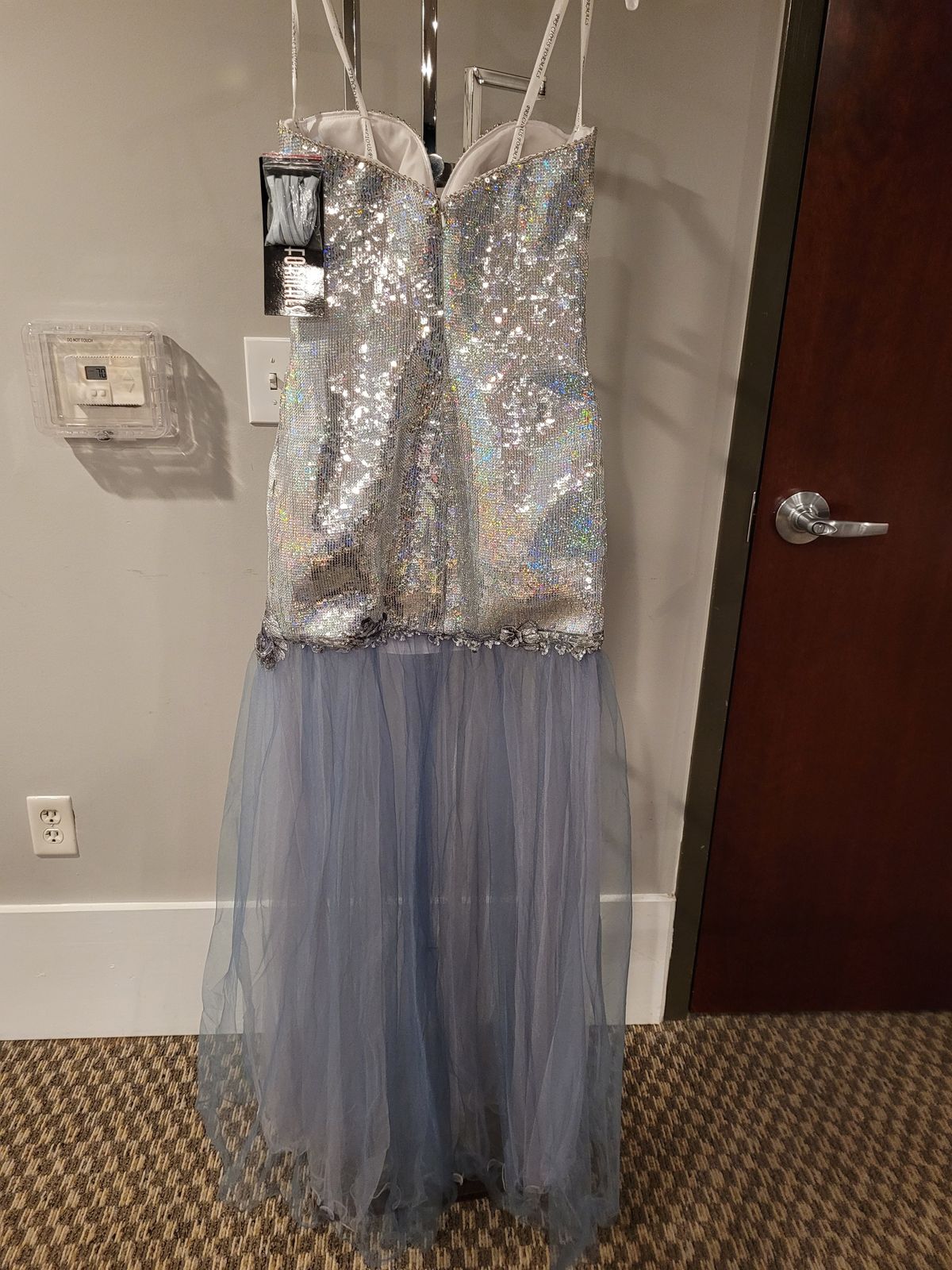 Style  P55250 Precious Formals Size 6 Homecoming Strapless Sheer Silver Cocktail Dress on Queenly