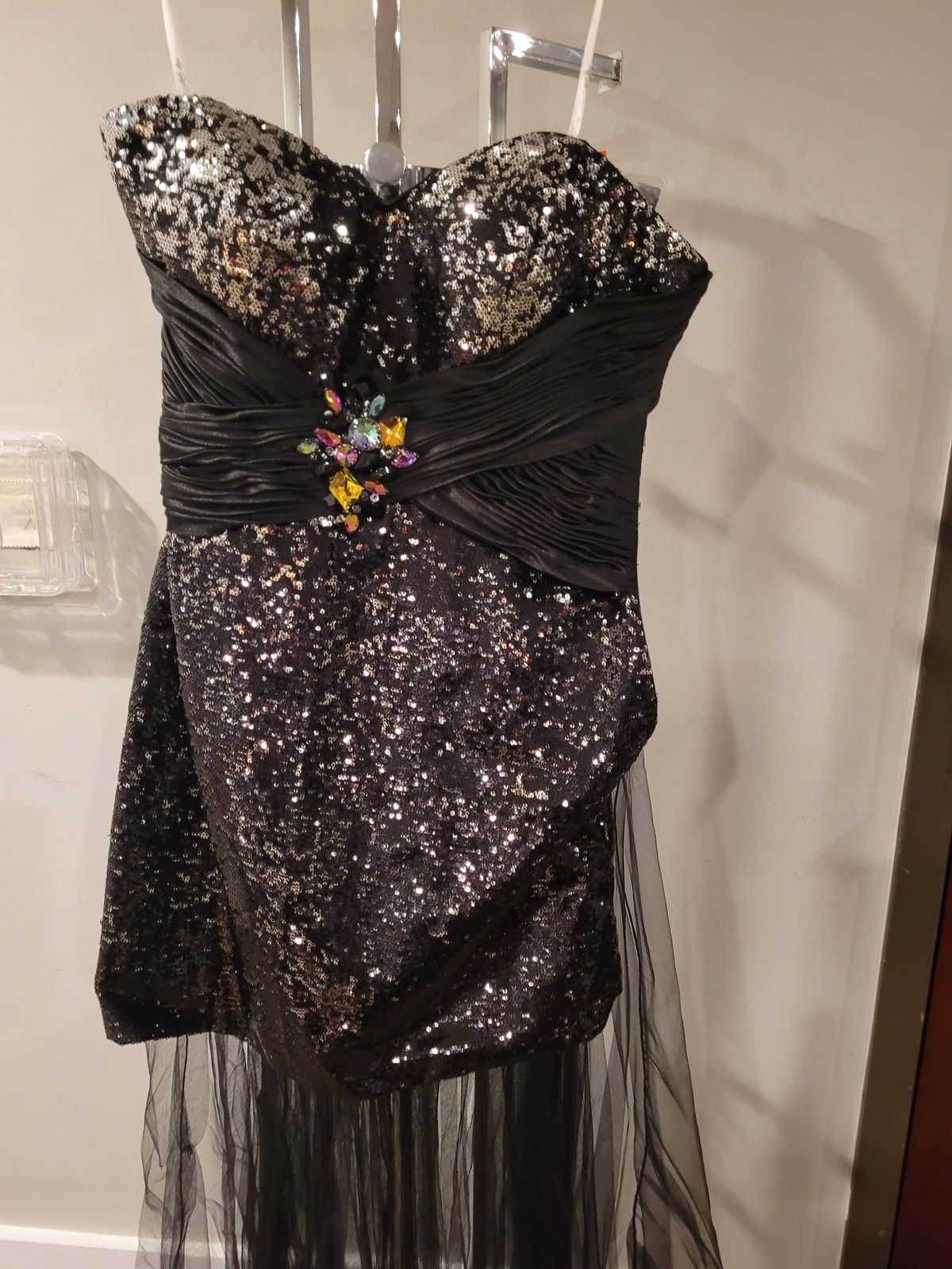 Style L44316 Precious Formals Size 6 Homecoming Sheer Black Cocktail Dress on Queenly