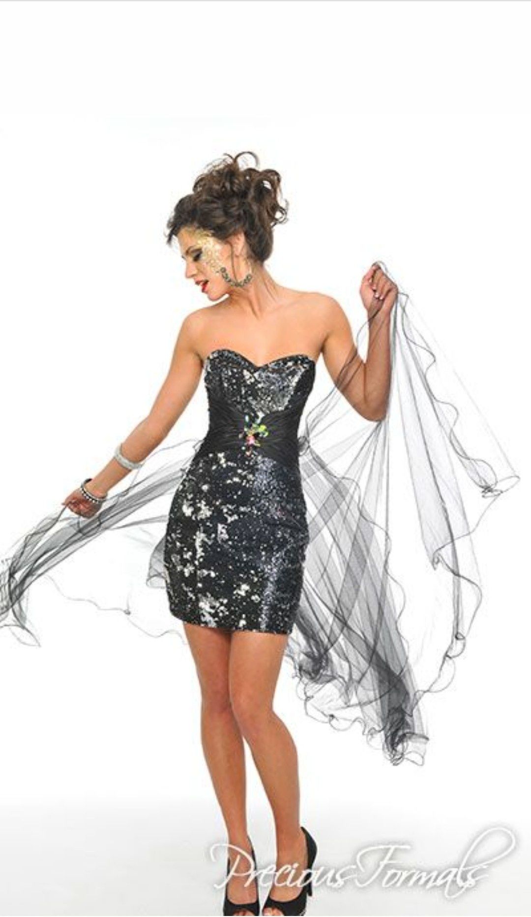 Style L44316 Precious Formals Size 6 Homecoming Sheer Black Cocktail Dress on Queenly