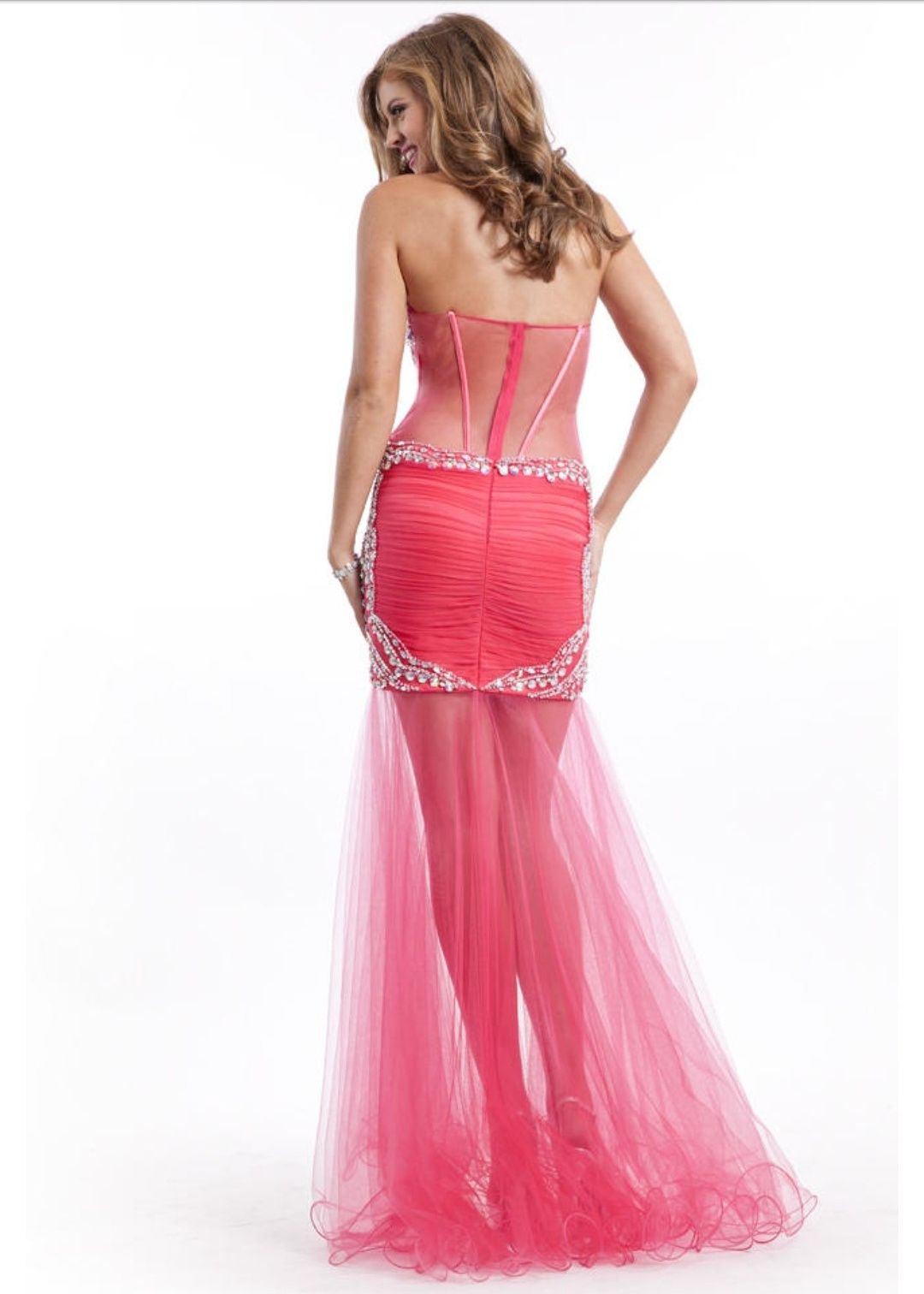 Style 6453 Party Time Formals/Rachel Allan Size 6 Homecoming Strapless Sheer Red Cocktail Dress on Queenly