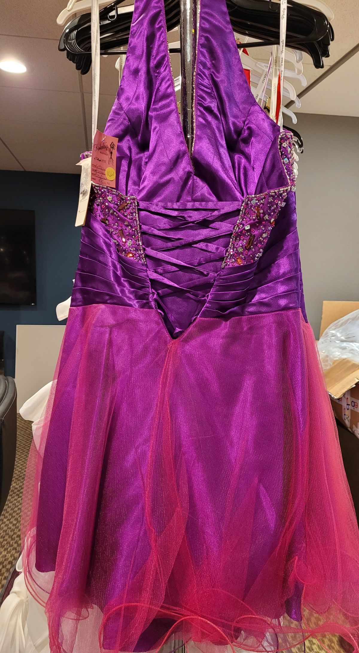 Style 6826 PartyTime Formals/Rachel Allan Purple Size 16 Homecoming Beaded Top Tall Height Corset Cocktail Dress on Queenly