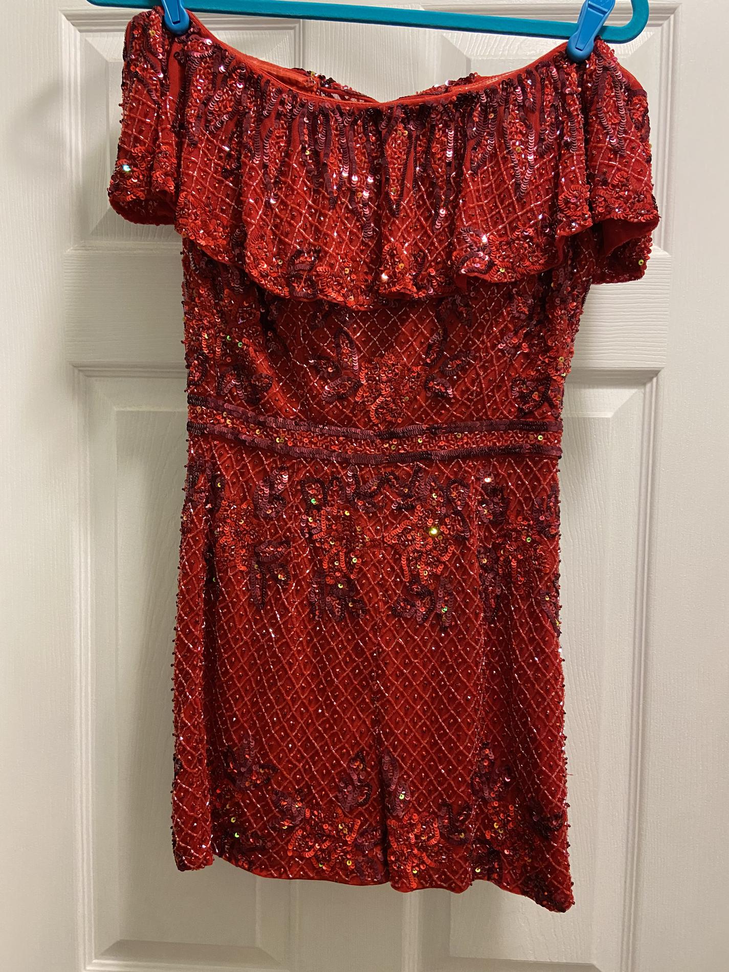 Mac Duggal Size 2 Homecoming Off The Shoulder Sequined Red Cocktail Dress on Queenly