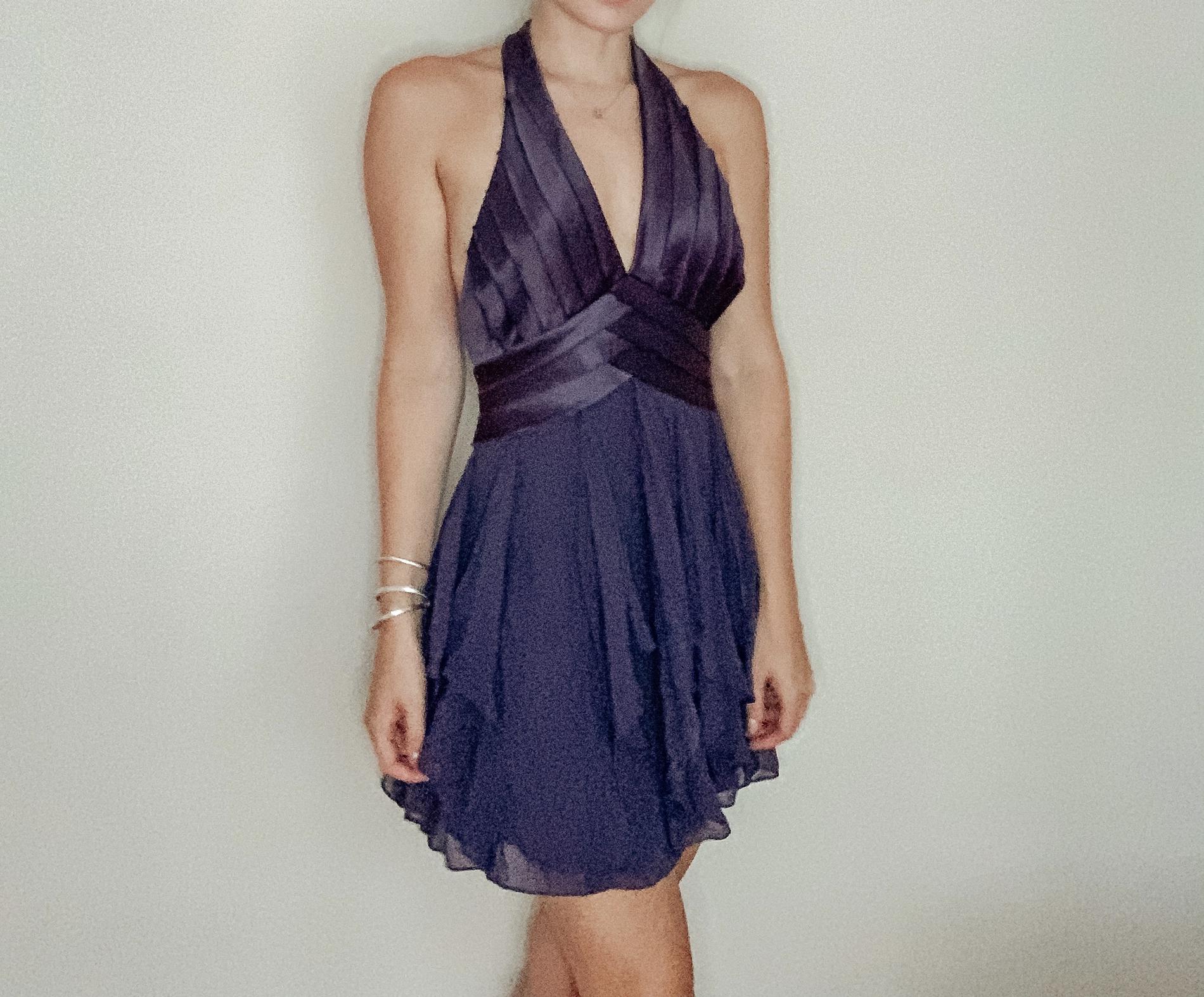 BCBG Size 0 Homecoming Plunge Satin Navy Blue Cocktail Dress on Queenly