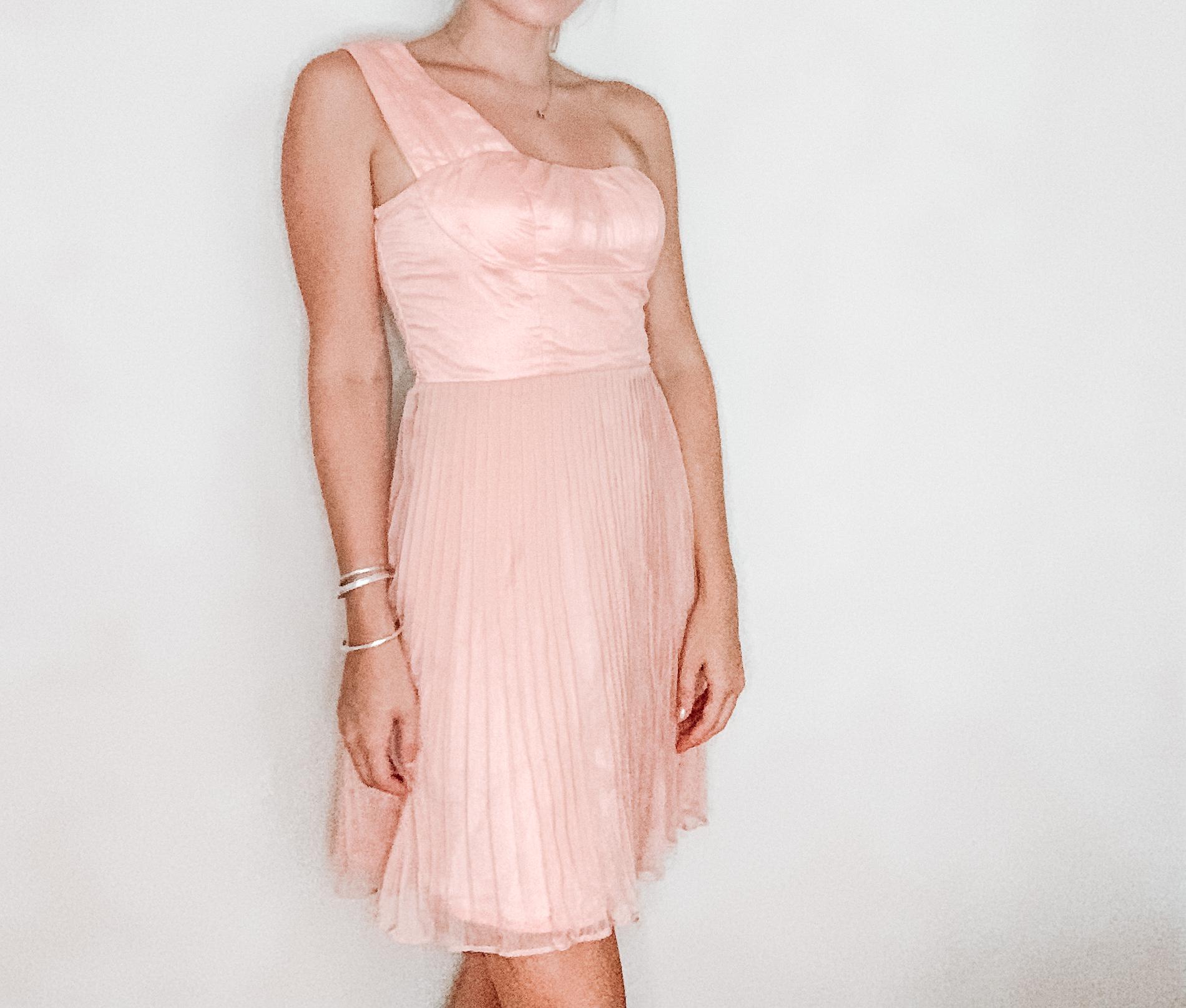 BCBG Size 0 Bridesmaid One Shoulder Satin Light Pink Cocktail Dress on Queenly