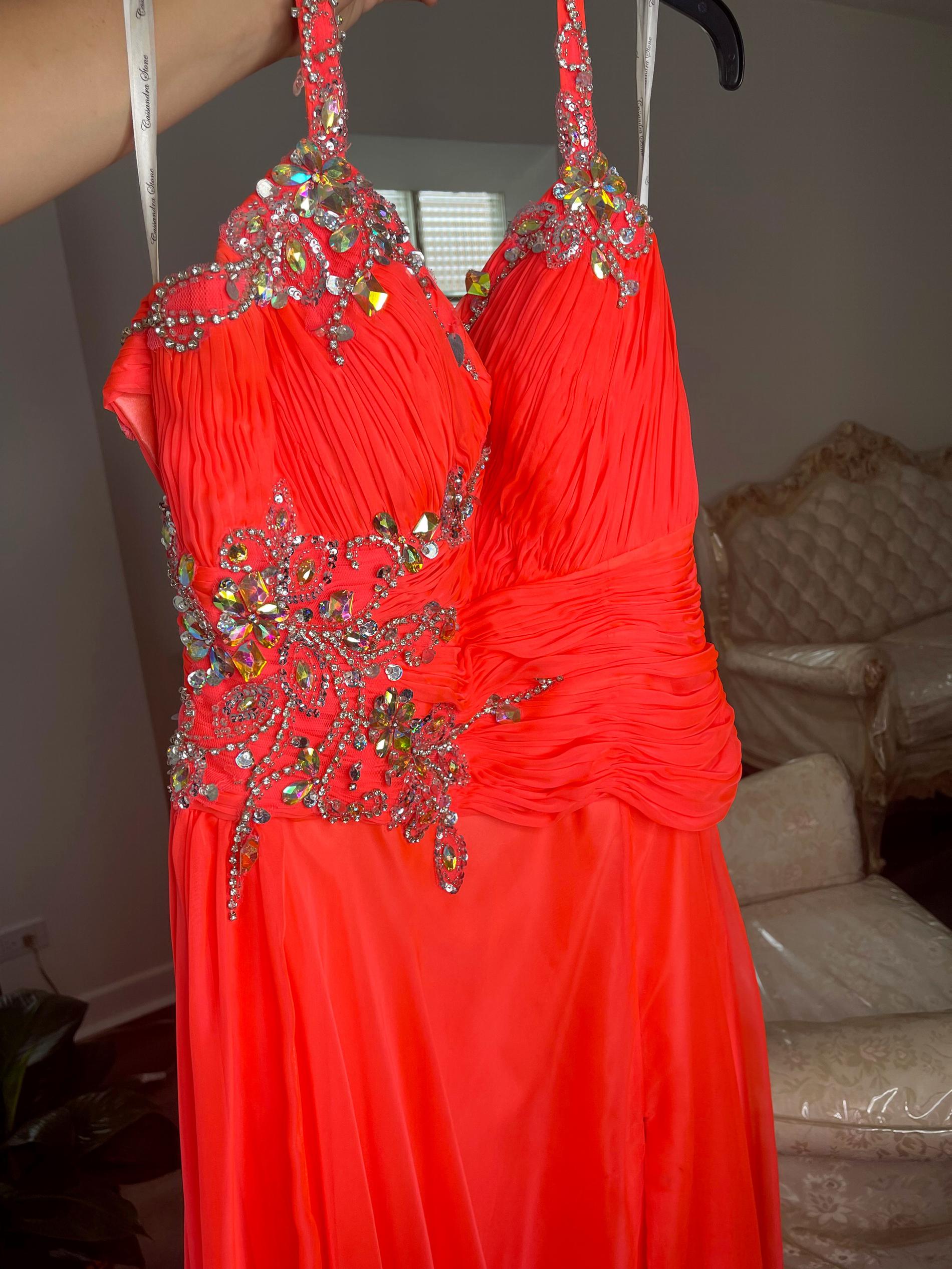 Size 12 Prom Halter Sequined Coral Floor Length Maxi on Queenly