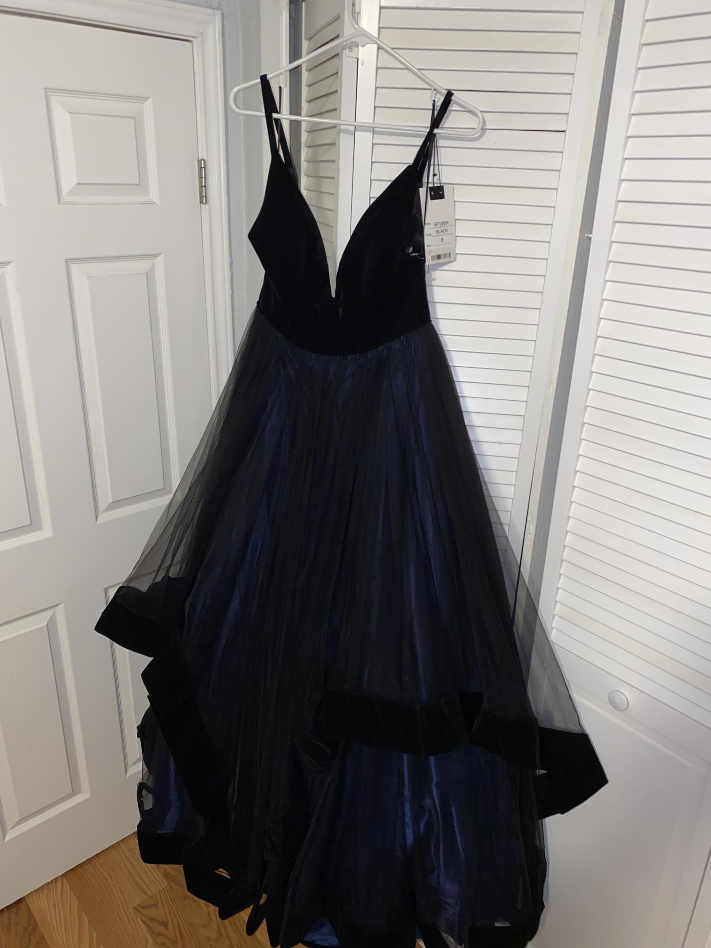 Mac Duggal Size 8 Prom Plunge Velvet Navy Black Ball Gown on Queenly