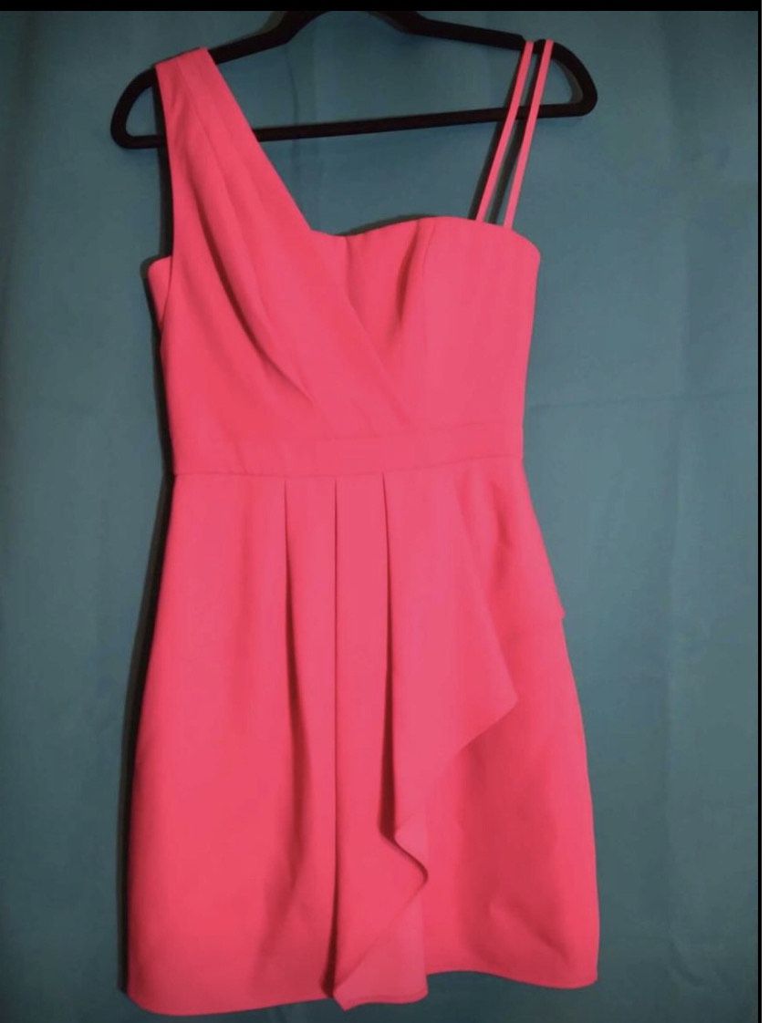 BCBG MAXAZRIA Size 0 Homecoming One Shoulder Hot Pink Cocktail Dress on Queenly