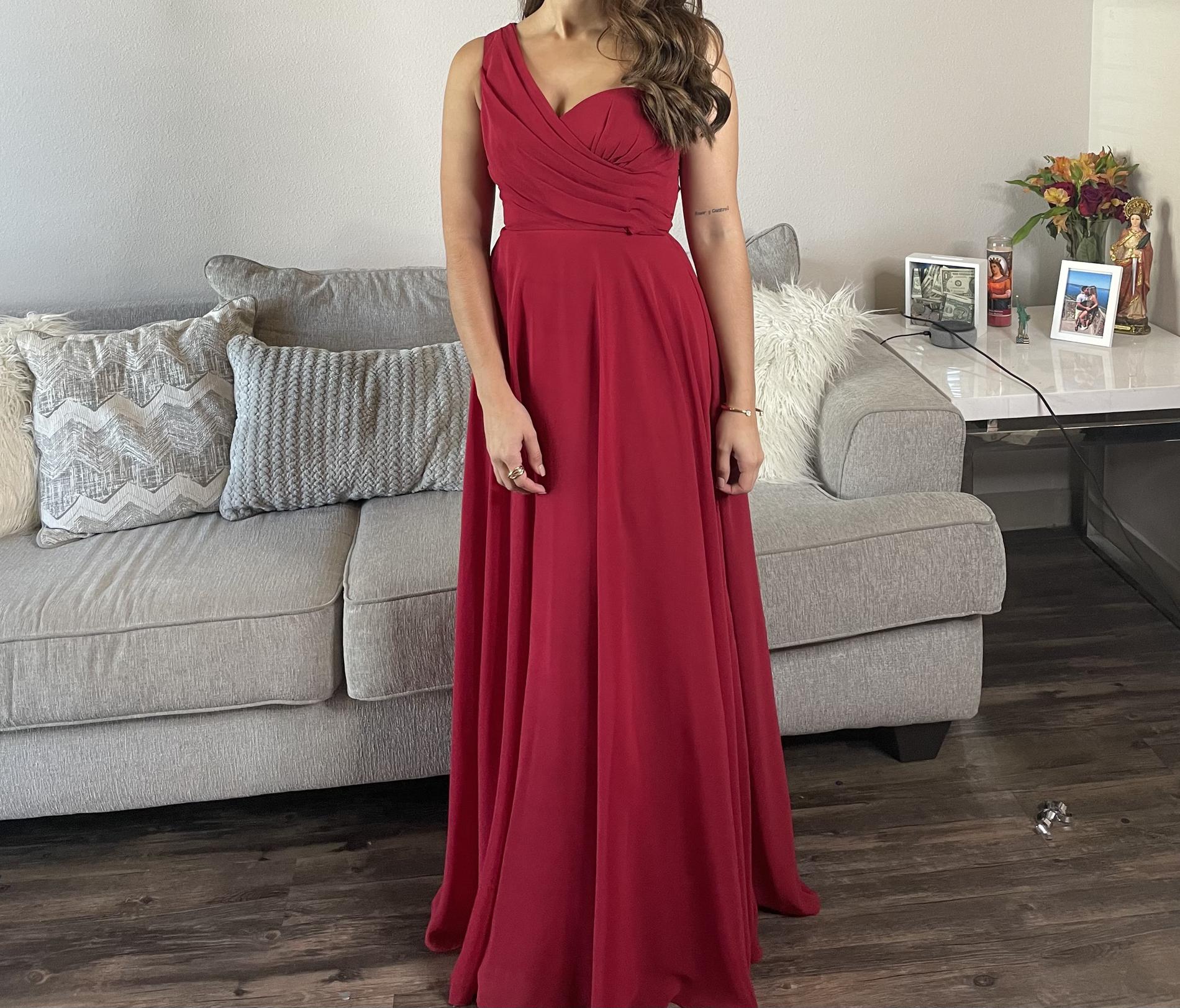 Size 4 Bridesmaid One Shoulder Red Floor Length Maxi on Queenly