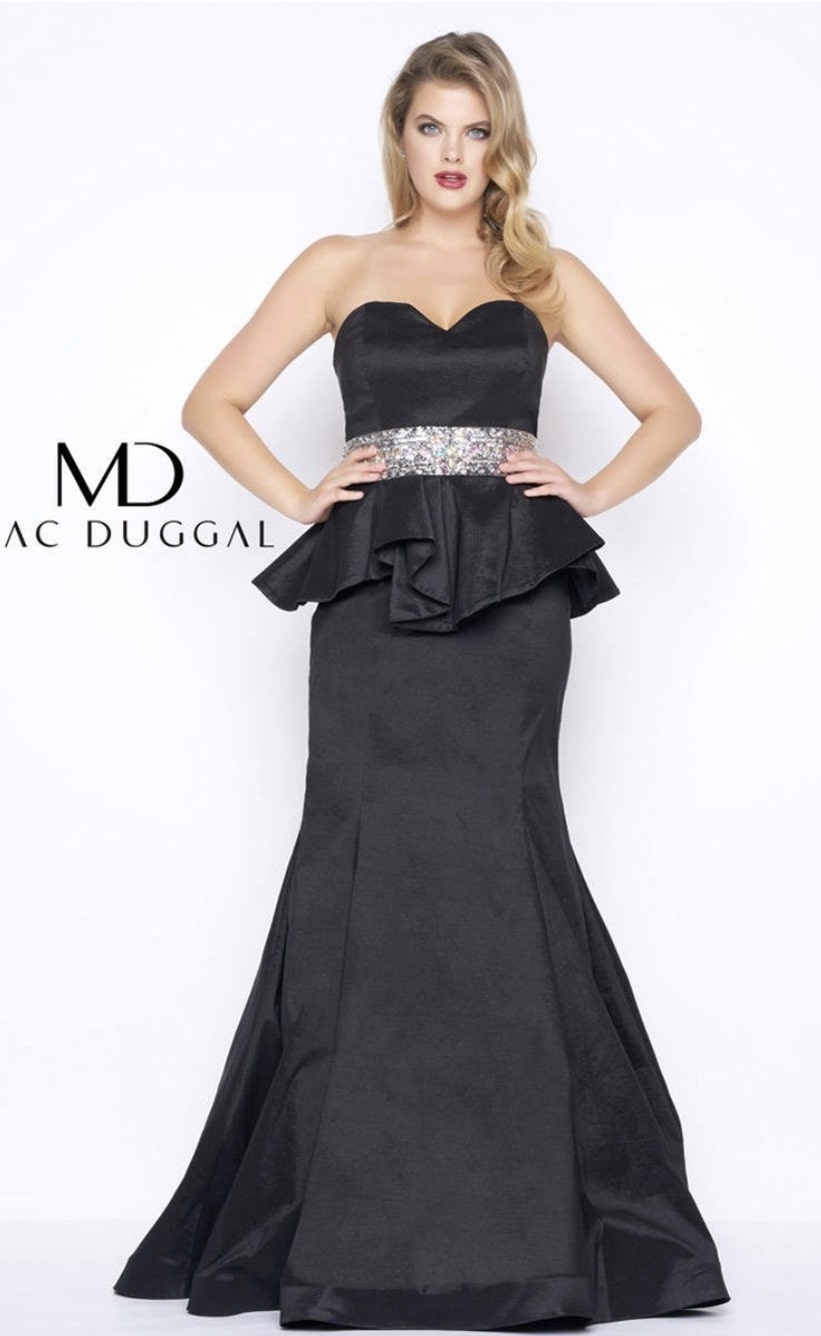 Style 76775 Mac Duggal Plus Size 22 Prom Strapless Black Ball Gown on Queenly