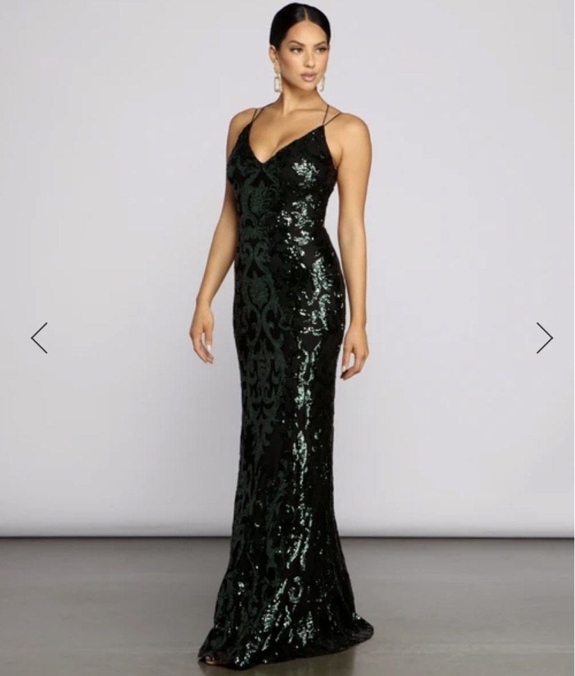 Size 2 Sequined Black Floor Length Maxi on Queenly