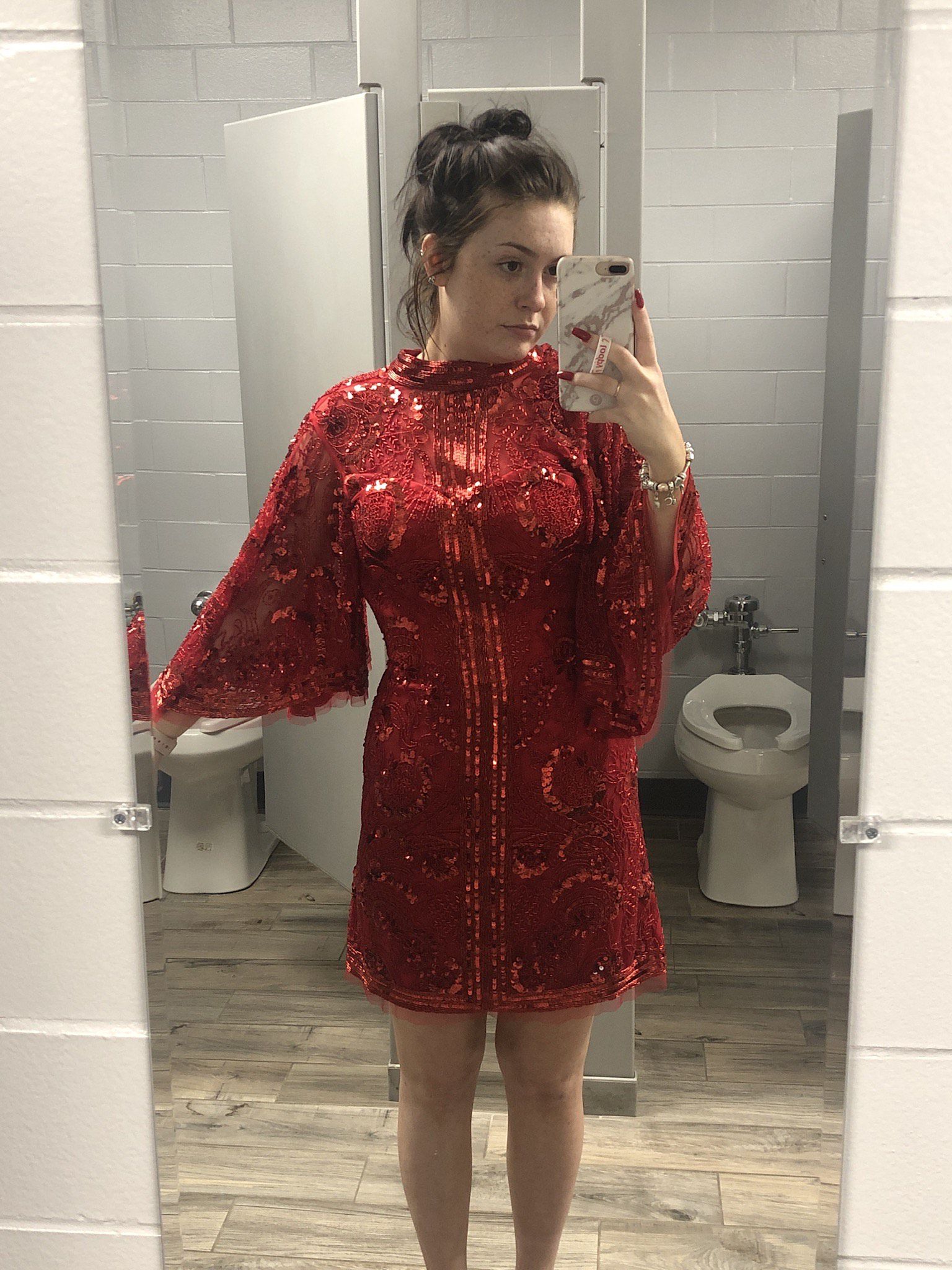 Sherri Hill Size 2 Homecoming Long Sleeve Lace Red Cocktail Dress on Queenly