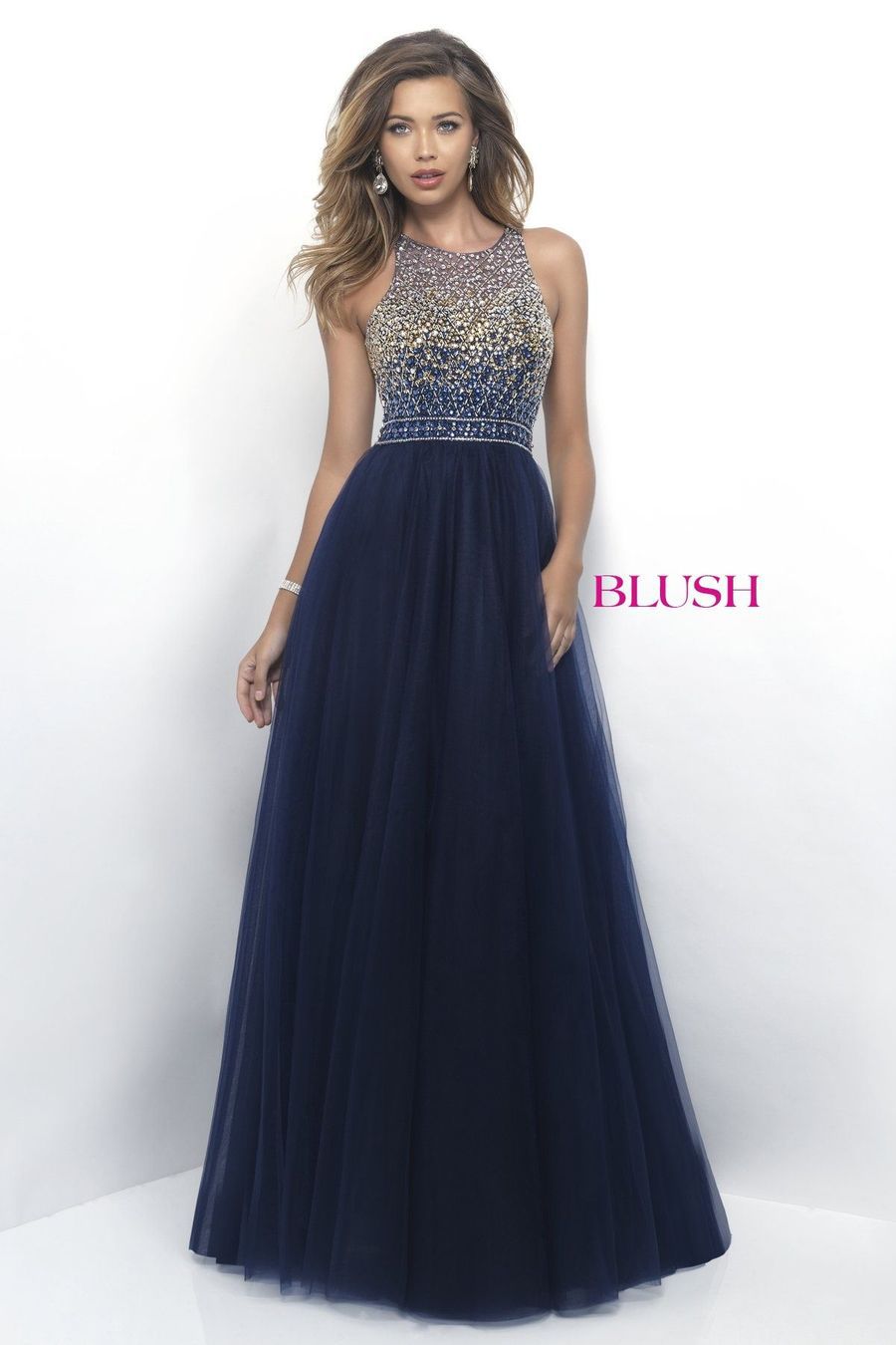 Style 11258 Blush Prom Size 2 Prom Navy Blue Ball Gown on Queenly
