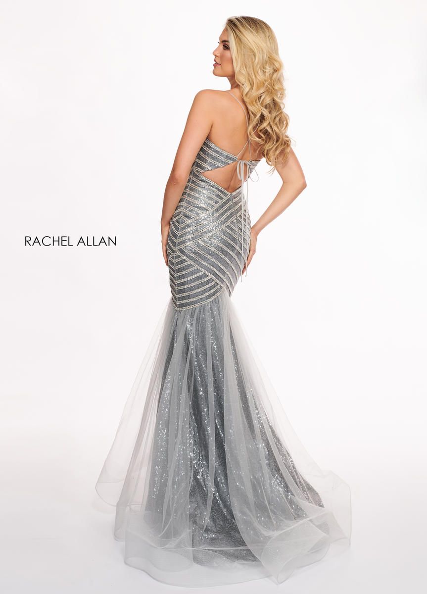 Style 6513 Rachel Allan Size 4 Prom Strapless Silver Mermaid Dress on Queenly