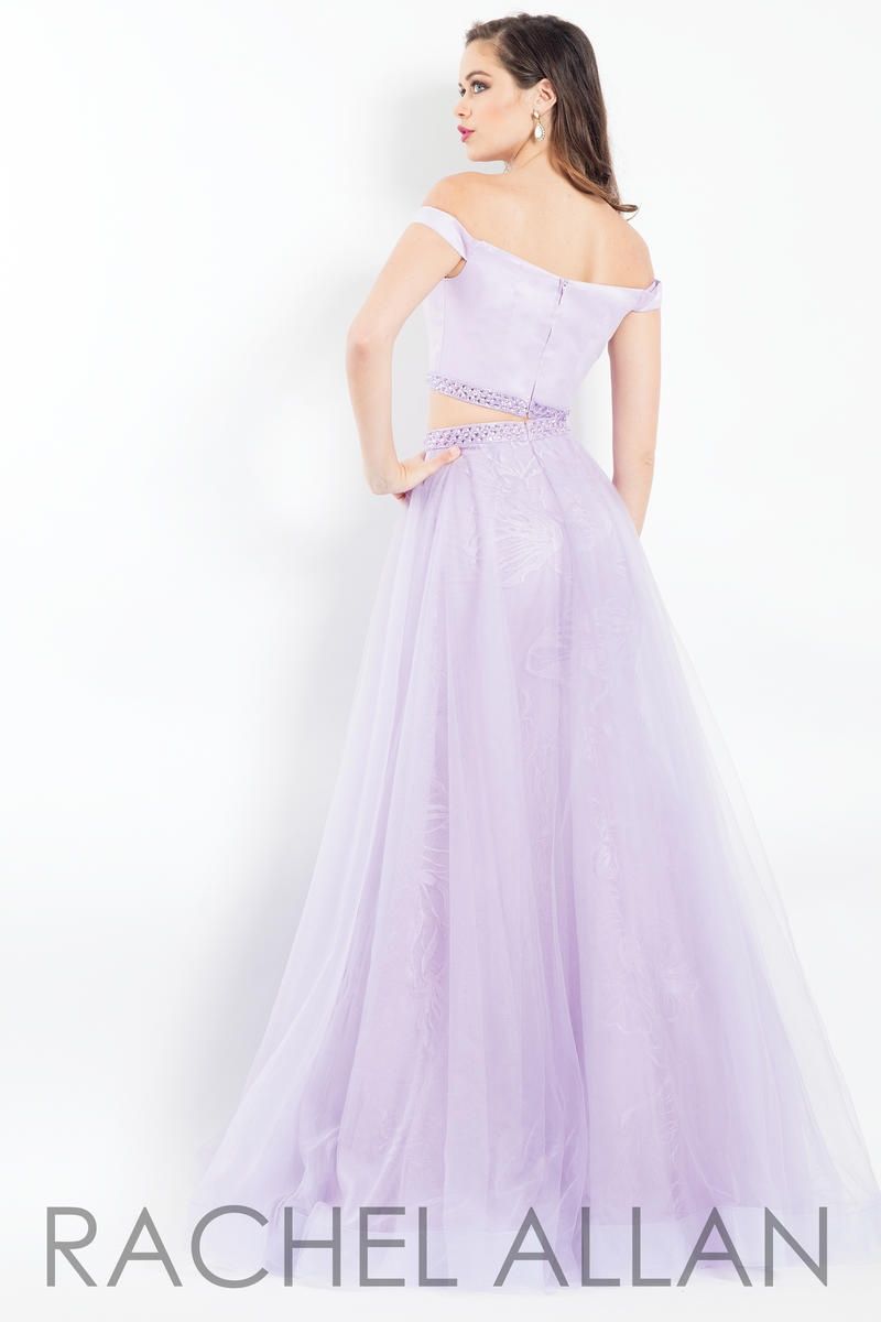 Style 6198 Rachel Allan Size 8 Prom Off The Shoulder Lace Purple A-line Dress on Queenly