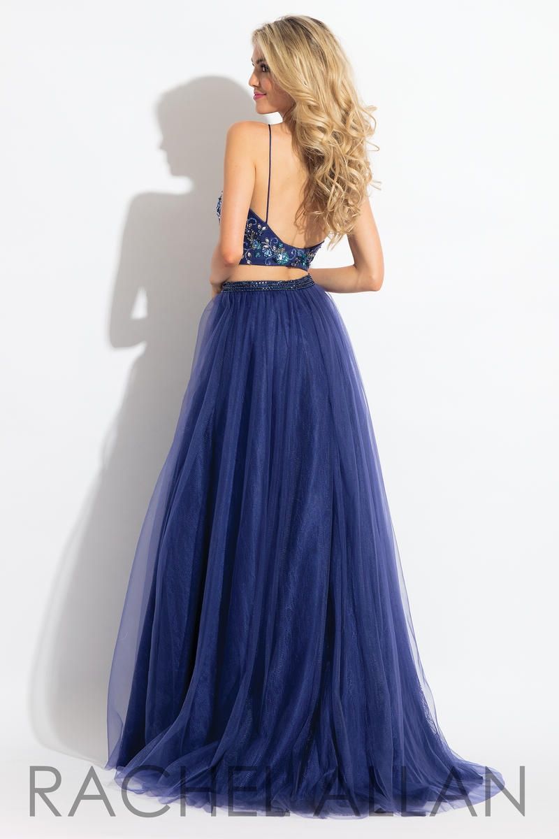 Style 6036 Rachel Allan Size 8 Prom Lace Navy Blue A-line Dress on Queenly
