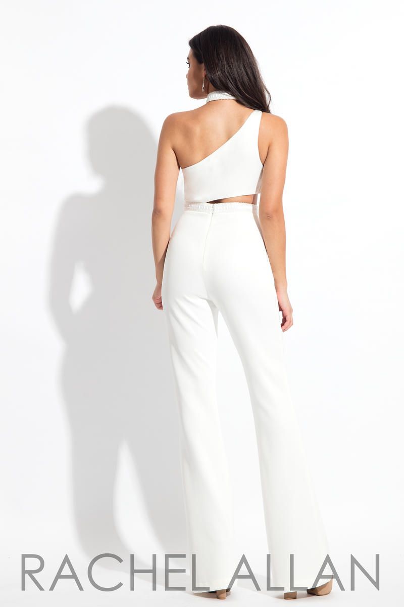 Style L1161 Rachel Allan Size 4 Prom High Neck White Formal Jumpsuit on Queenly