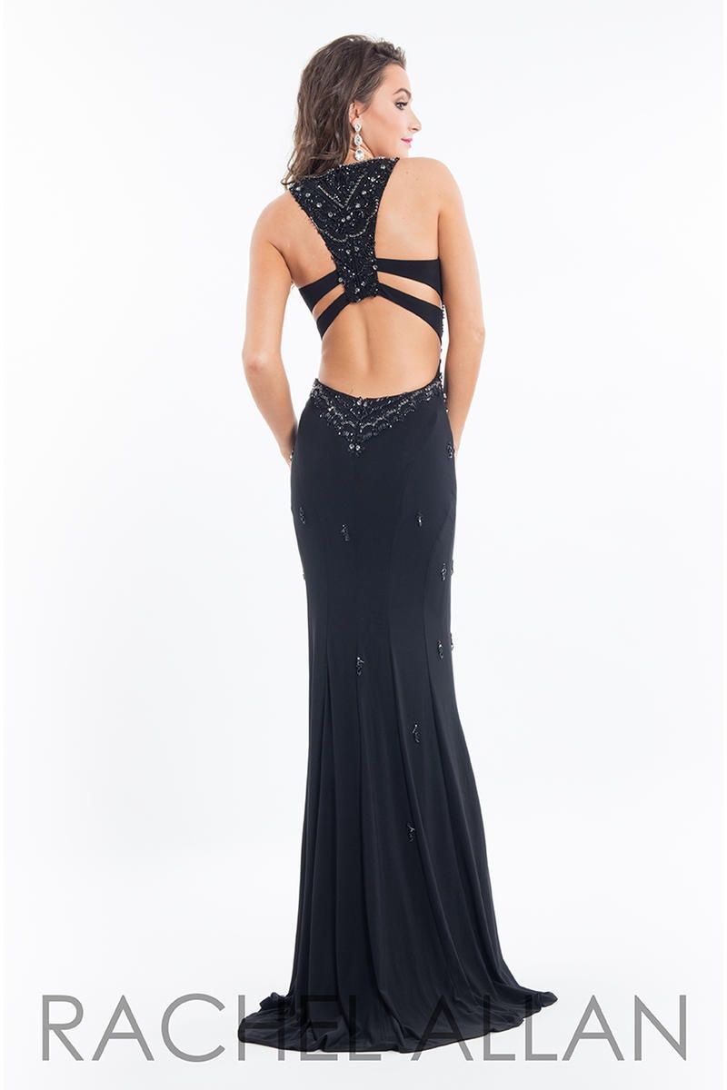 Style 7674 Rachel Allan Size 4 Prom Sequined Black Mermaid Dress on Queenly