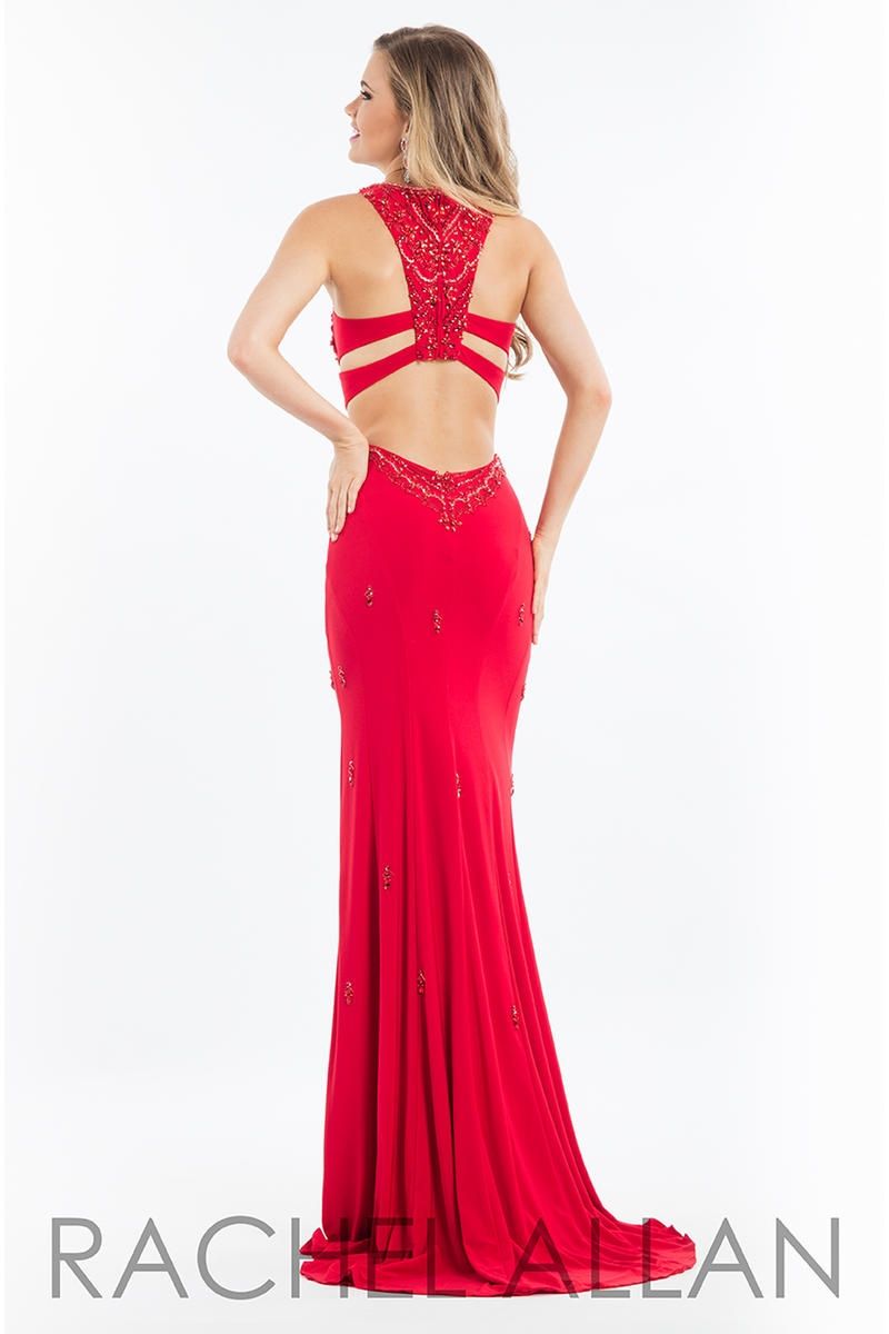 Style 7674 Rachel Allan Size 4 Prom Sequined Red Mermaid Dress on Queenly