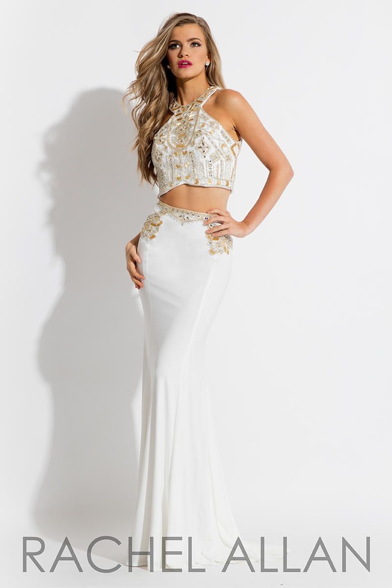 Style 7569 Rachel Allan Size 4 Prom Halter White Mermaid Dress on Queenly