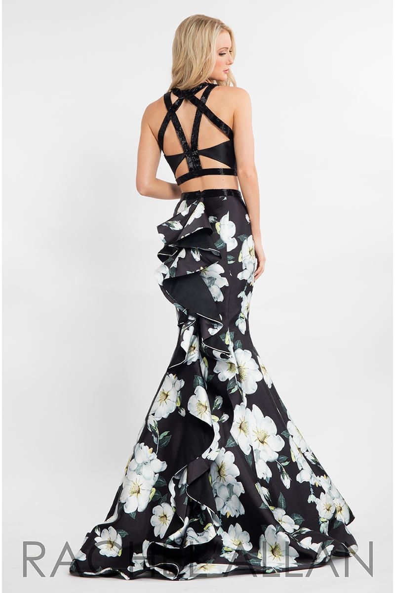 Style 7539 Rachel Allan Size 2 Prom Halter Satin Black Mermaid Dress on Queenly