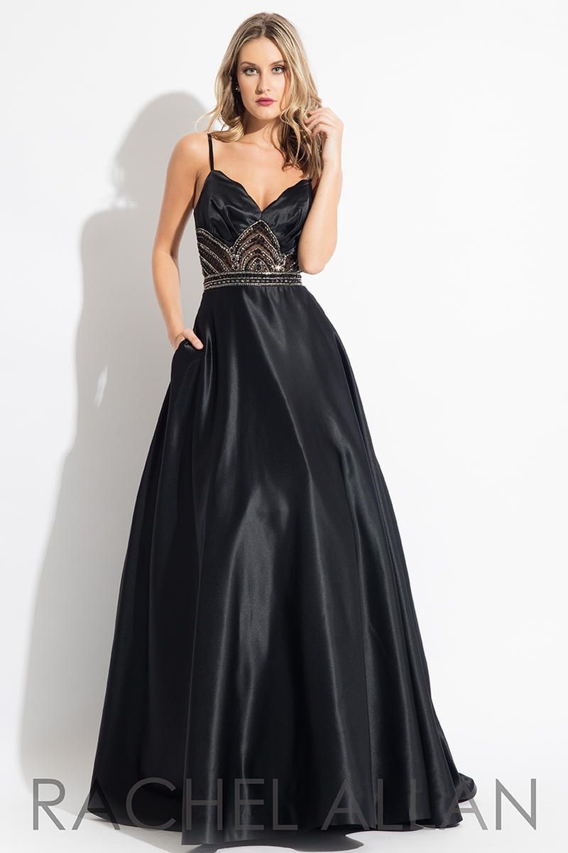 Style 7531 Rachel Allan Size 4 Prom Satin Black Ball Gown on Queenly