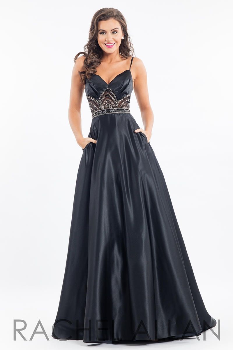 Style 7531 Rachel Allan Size 4 Prom Satin Black Ball Gown on Queenly