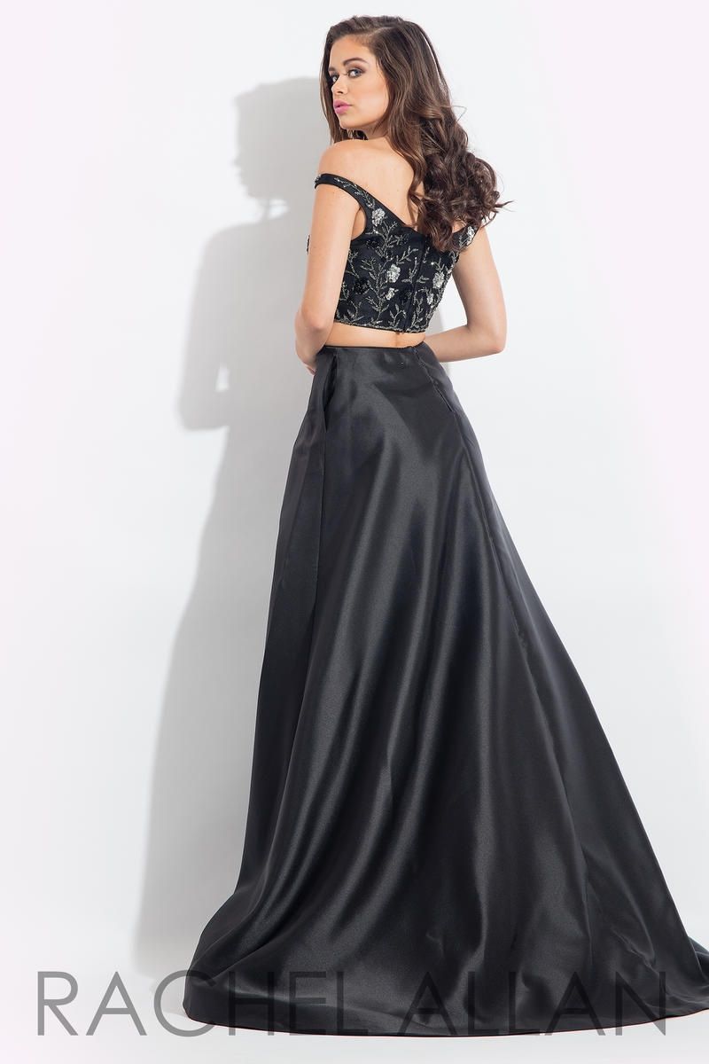 Style 6081 Rachel Allan Size 12 Prom Satin Black Ball Gown on Queenly