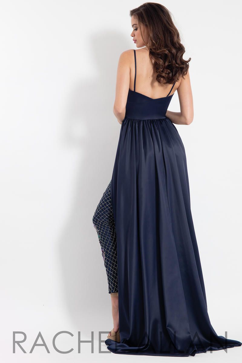 Style 6062 Rachel Allan Blue Size 12 Sweetheart Navy Tall Height Strapless Jumpsuit Dress on Queenly