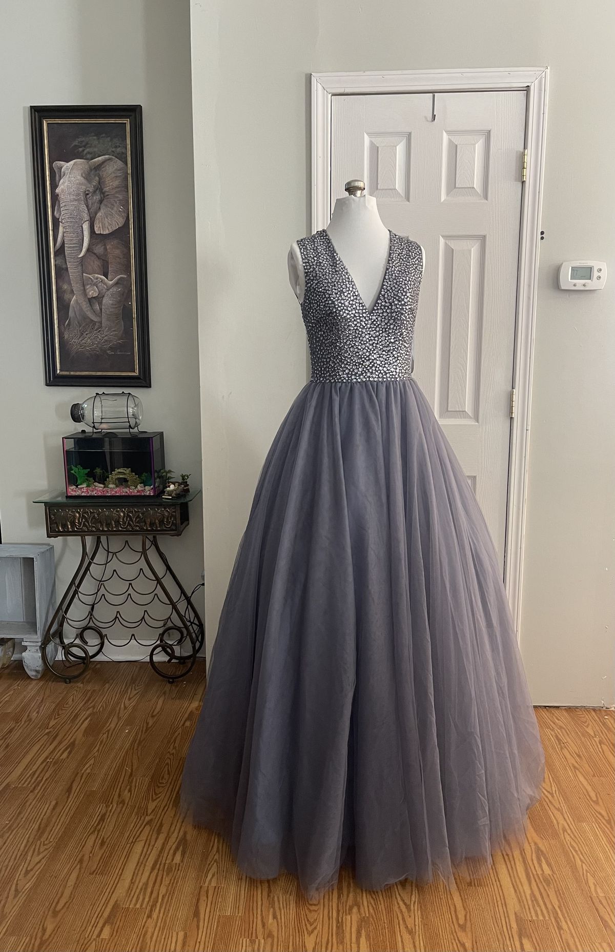 Size 4 Prom Strapless Sequined Silver A-line Dress on Queenly