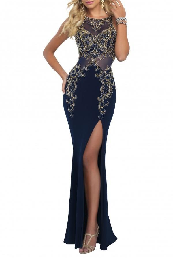 Style 11038 Blush Prom Size 2 Prom Sequined Navy Blue Floor Length Maxi on Queenly