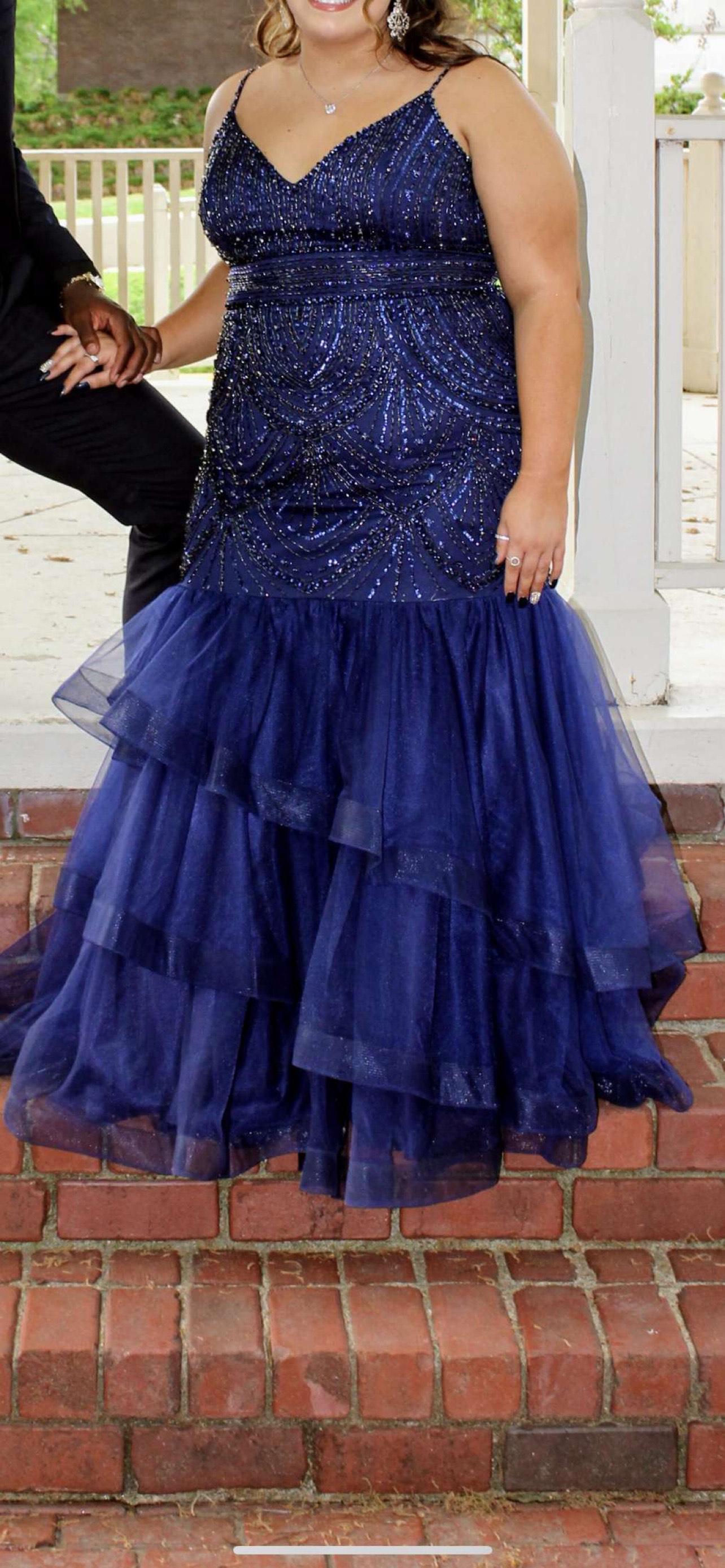envious Plus Size 22 Prom Navy Blue Mermaid Dress on Queenly