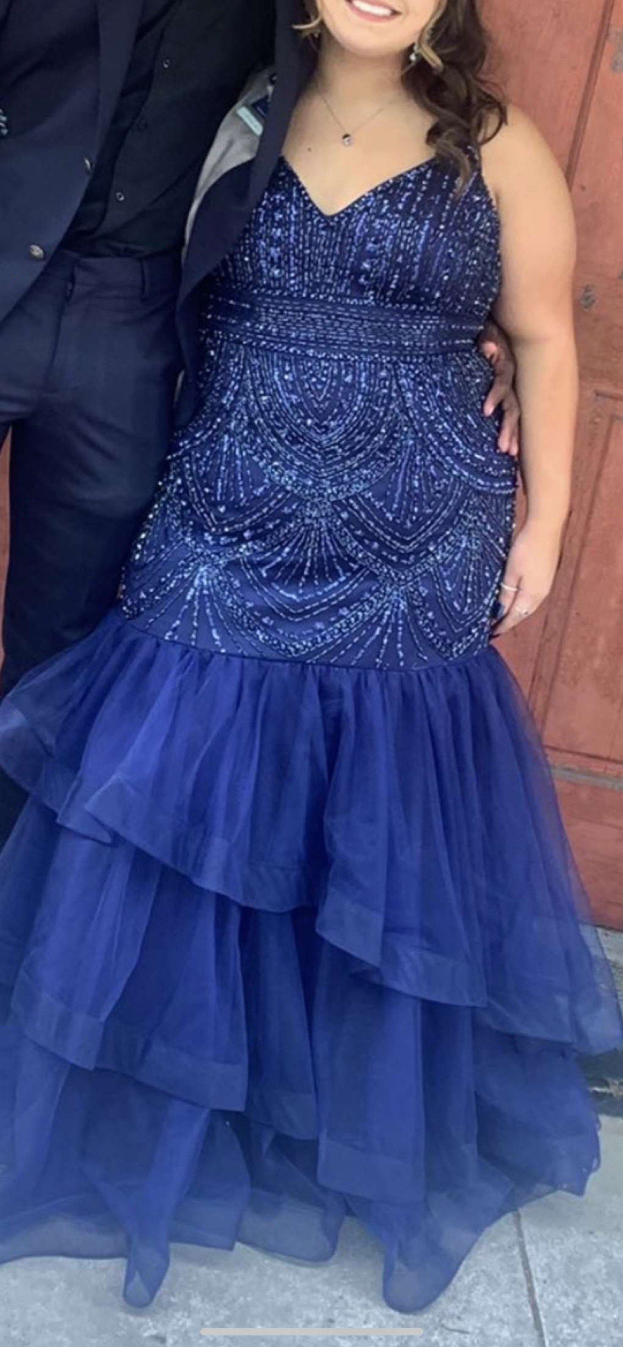 envious Plus Size 22 Prom Navy Blue Mermaid Dress on Queenly