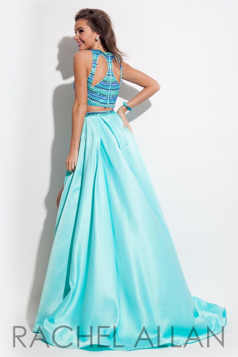 Style 7074RA Rachel Allan Size 2 Prom Halter Satin Turquoise Blue Cocktail Dress on Queenly