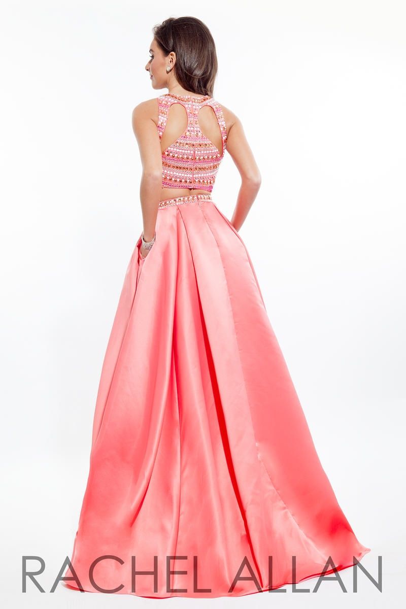 Style 7074RA Rachel Allan Size 10 Pageant Satin Coral Cocktail Dress on Queenly
