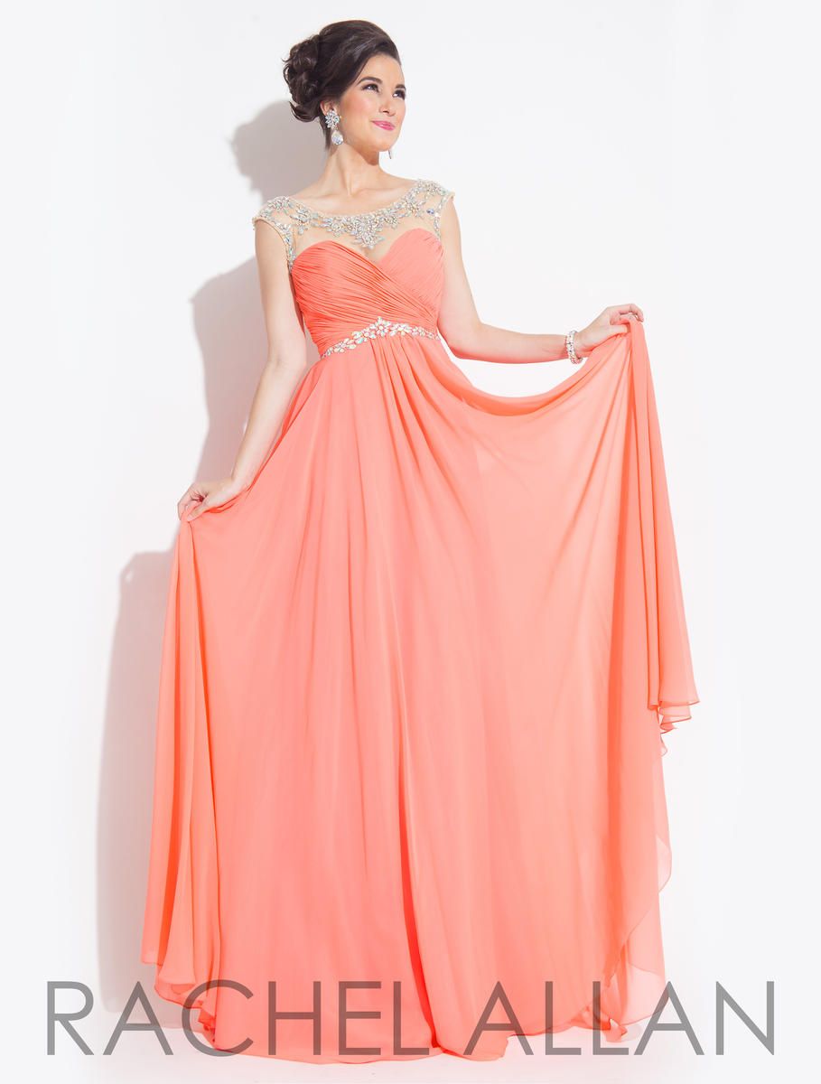 Style 6903 Rachel Allan Orange Size 10 Pageant Tall Height Sheer Prom A-line Dress on Queenly
