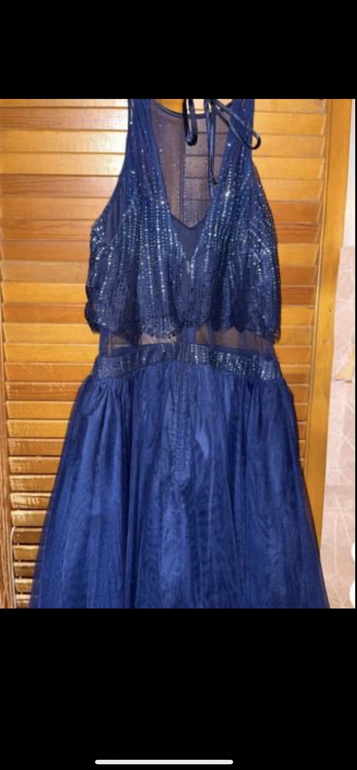 Size 14 Homecoming Halter Sheer Royal Blue Cocktail Dress on Queenly